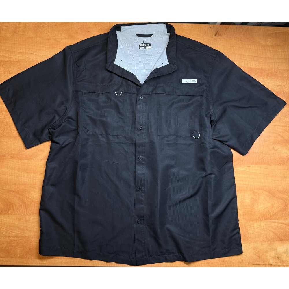 Habit Mens 2XL Black Short Sleeve Fishing Shirt Solar Factor UPF 40+